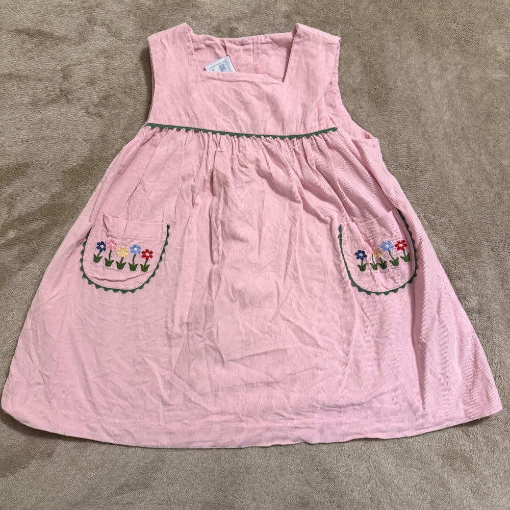 Little English Girls Pink Corduroy Flower Embroidered Jumper Dress 3T